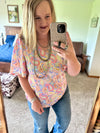Lavender Blue Paisley V Neck Top