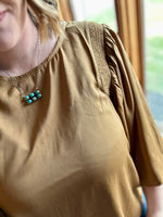 Toffee Satin Balloon Sleeve Top