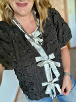 Black Textured Bow Tie Top