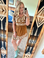 Tan Suede Embroidered Dress
