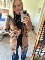 Tan / Black Aztec Hooded Cardigan