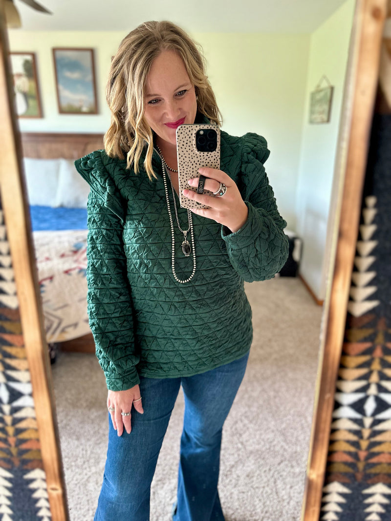 Quilted Pullover - Hunter Green