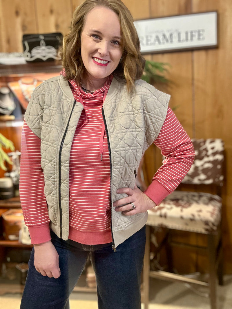 Greige Quilted Jersey Vest
