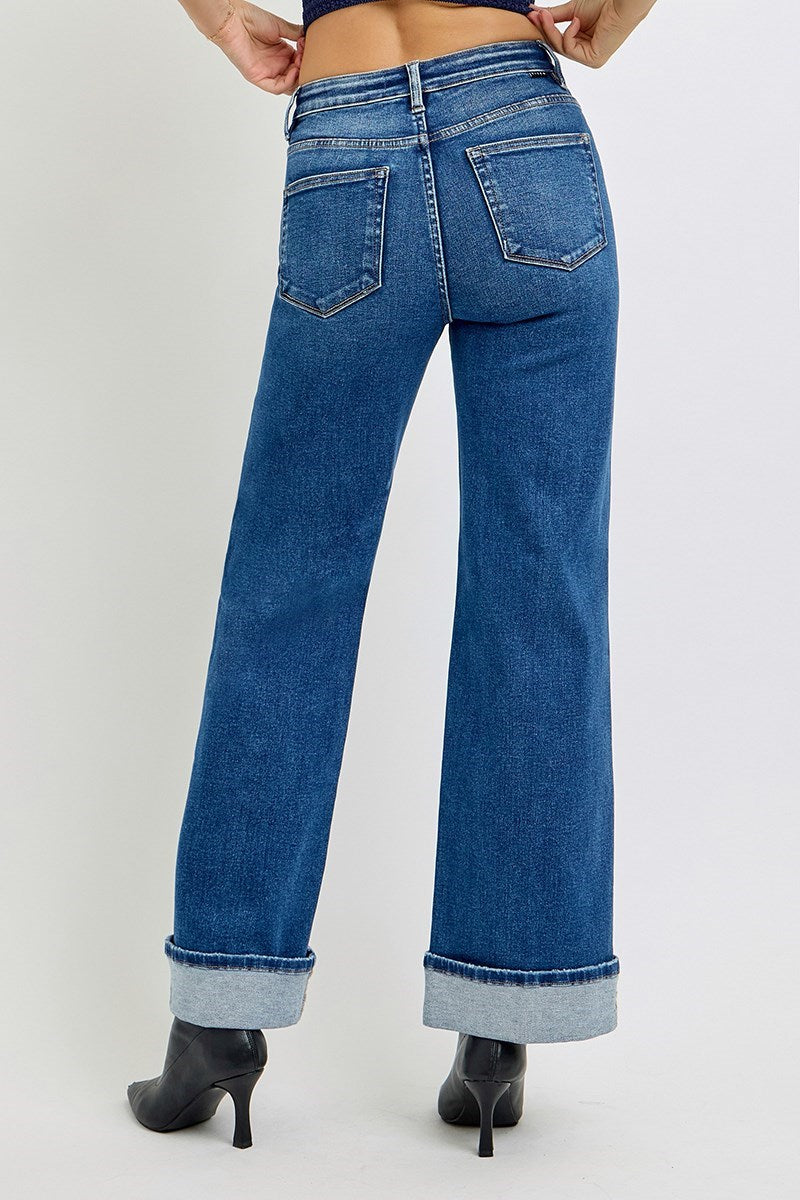 Risen Cuffed Wide Leg Jeans