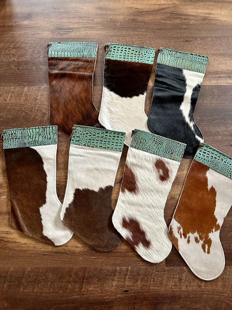 Cowhide Stockings - Turquoise Croc Top