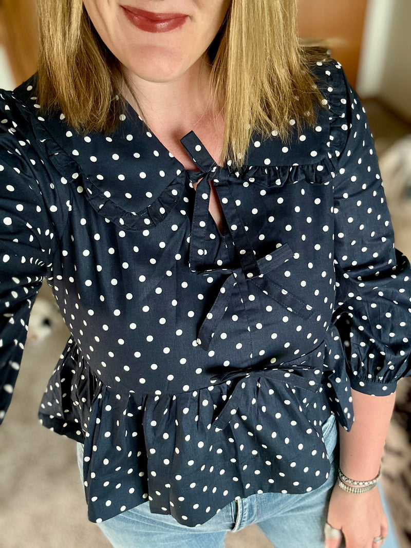 Navy Polka Dot 3/4 Sleeve Top