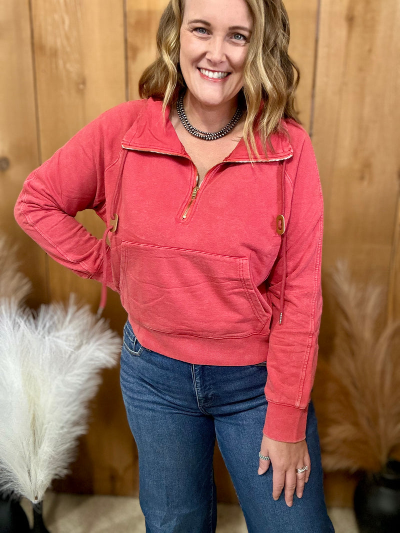 Washed Red Pullover Top