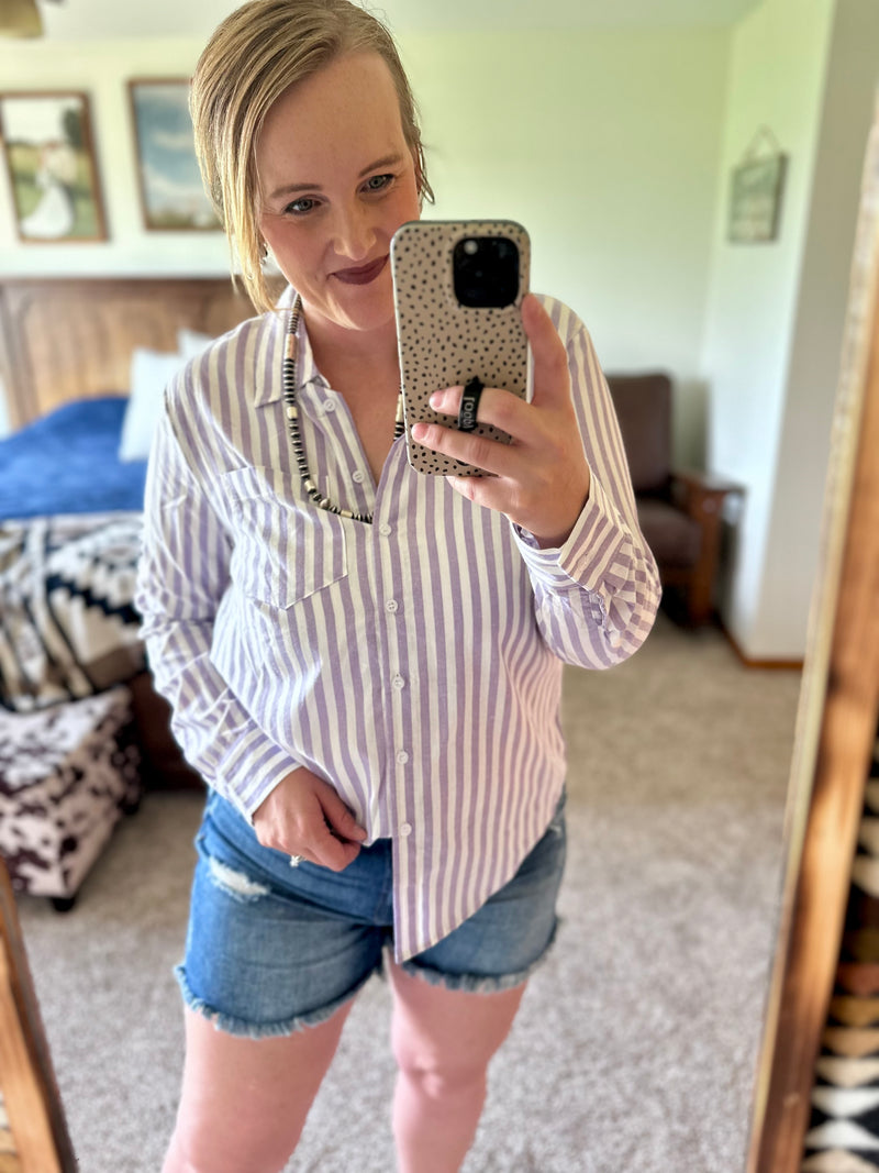 Lavender Striped Button Up Shirt
