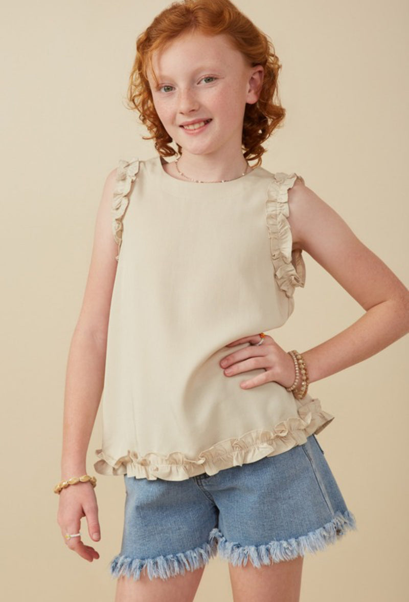 Girls Beige Ruffled Tank