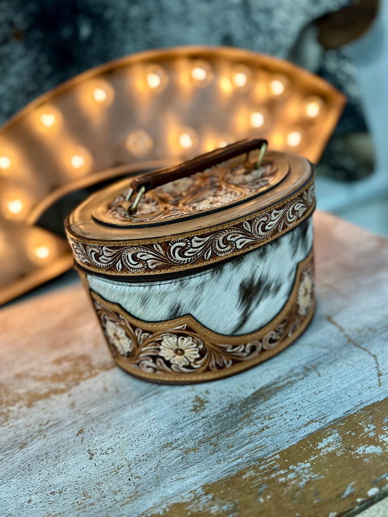 Round Tooled / Cowhide Jewelry Box