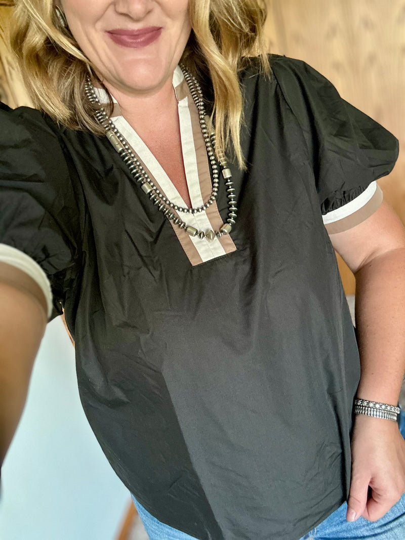 Black Multi Color Band Top