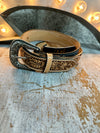 Black / Brown Tooled Leather Belt