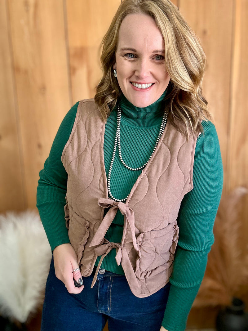 Quilted Tie Vest - Chestnut