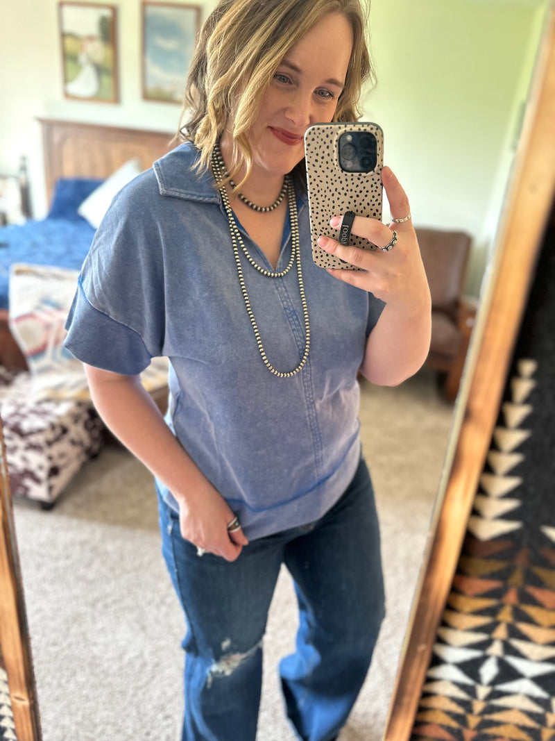 Royal Washed Collar Top