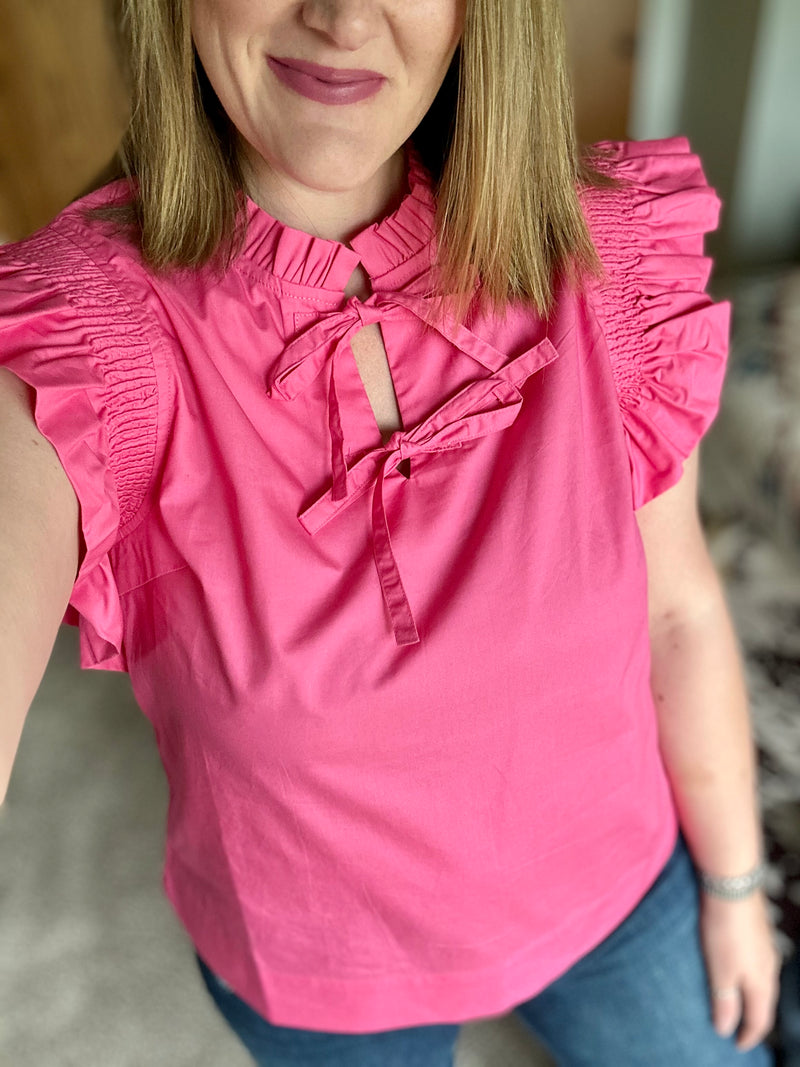 Hot Pink Poplin Bow Tie Top