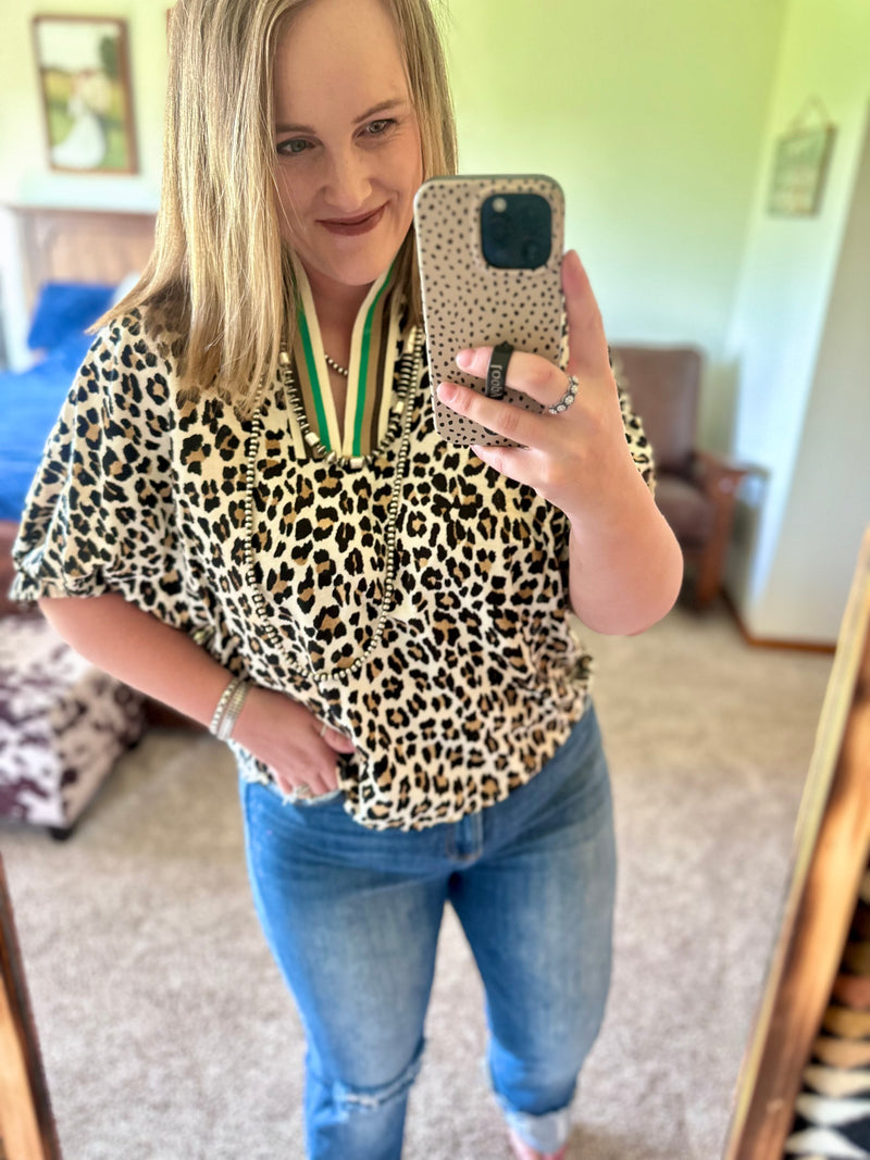Leopard Print V Neck Top