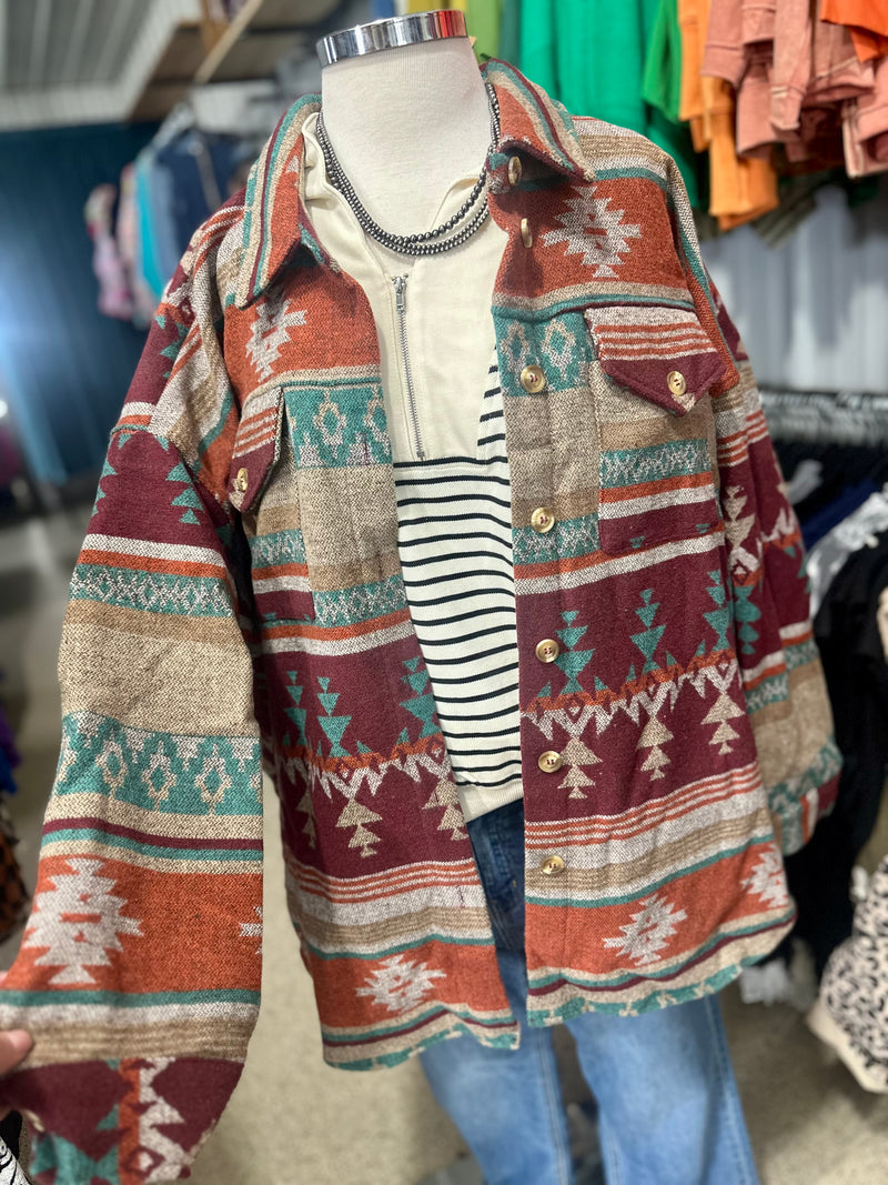 Burgundy Aztec Jacket