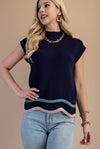 Navy Scalloped Hem Sweater Top