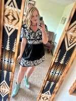 Black Suede Embroidered Dress