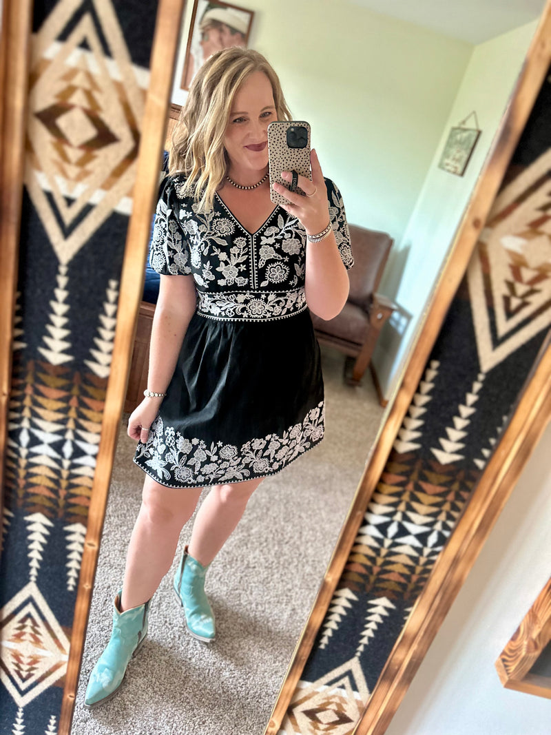 Black Suede Embroidered Dress