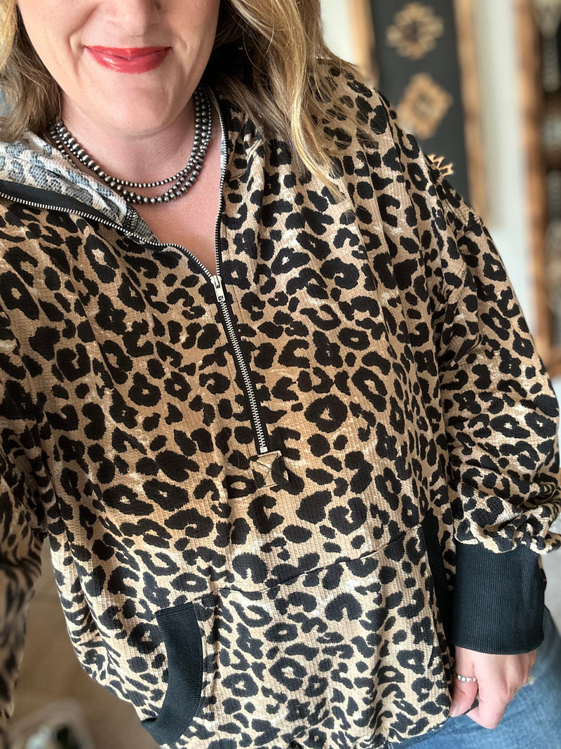 Leopard Hooded 1/4 Zip