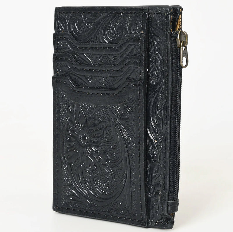 Tooled Leather Card Holder - Black