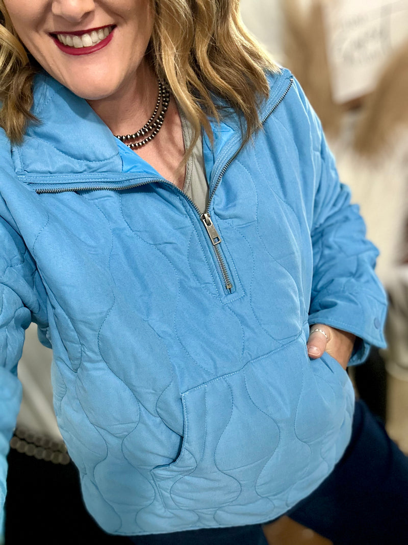 Ocean Blue Quilted Pullover