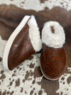 Brown Embossed Leather Slippers