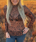 Brown/Black Tooled Mesh Top