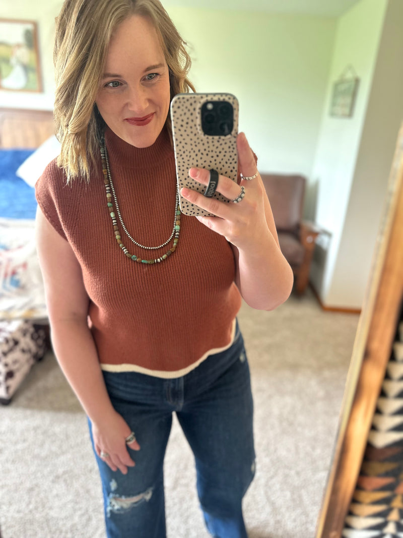 Short Sleeve Sweater Top - Mocha