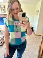 Teal Multi Checker Sweater Vest