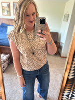 Taupe Leopard Stud Shoulder Top