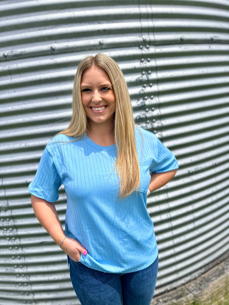 Sky Blue Ribbed Boyfriend Top