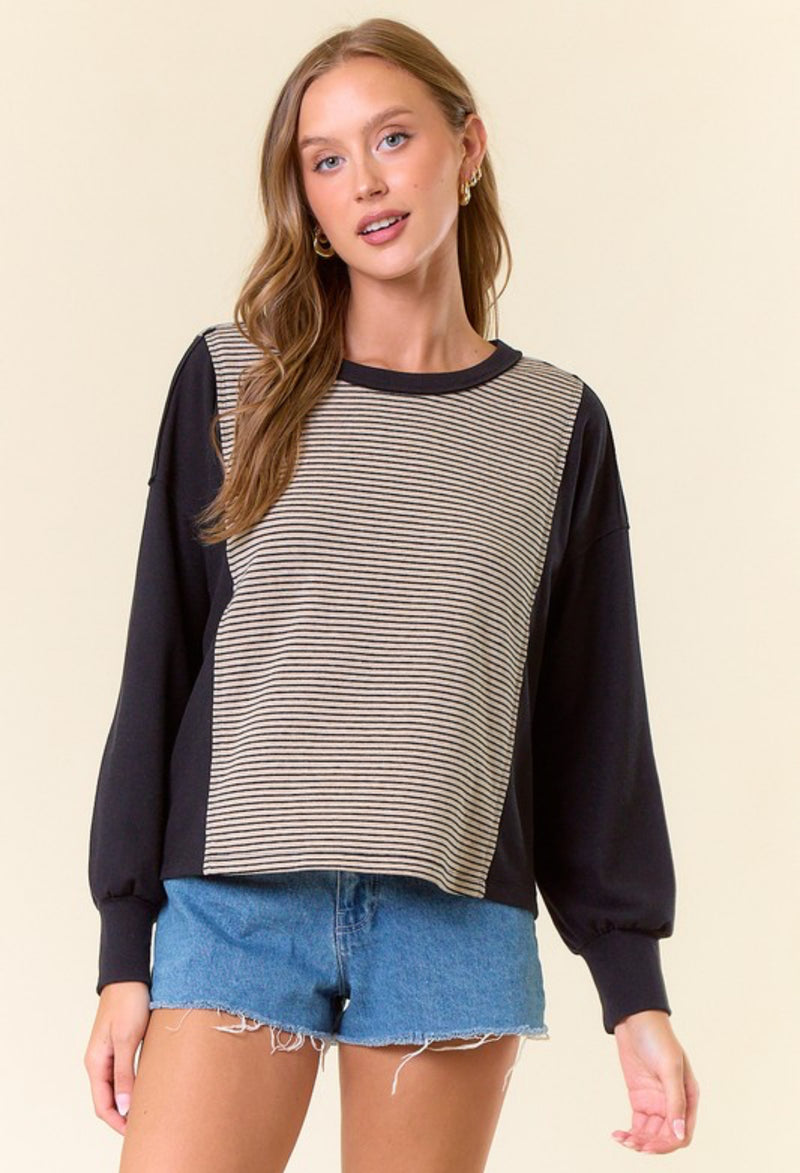 Black Stripe Mix Top