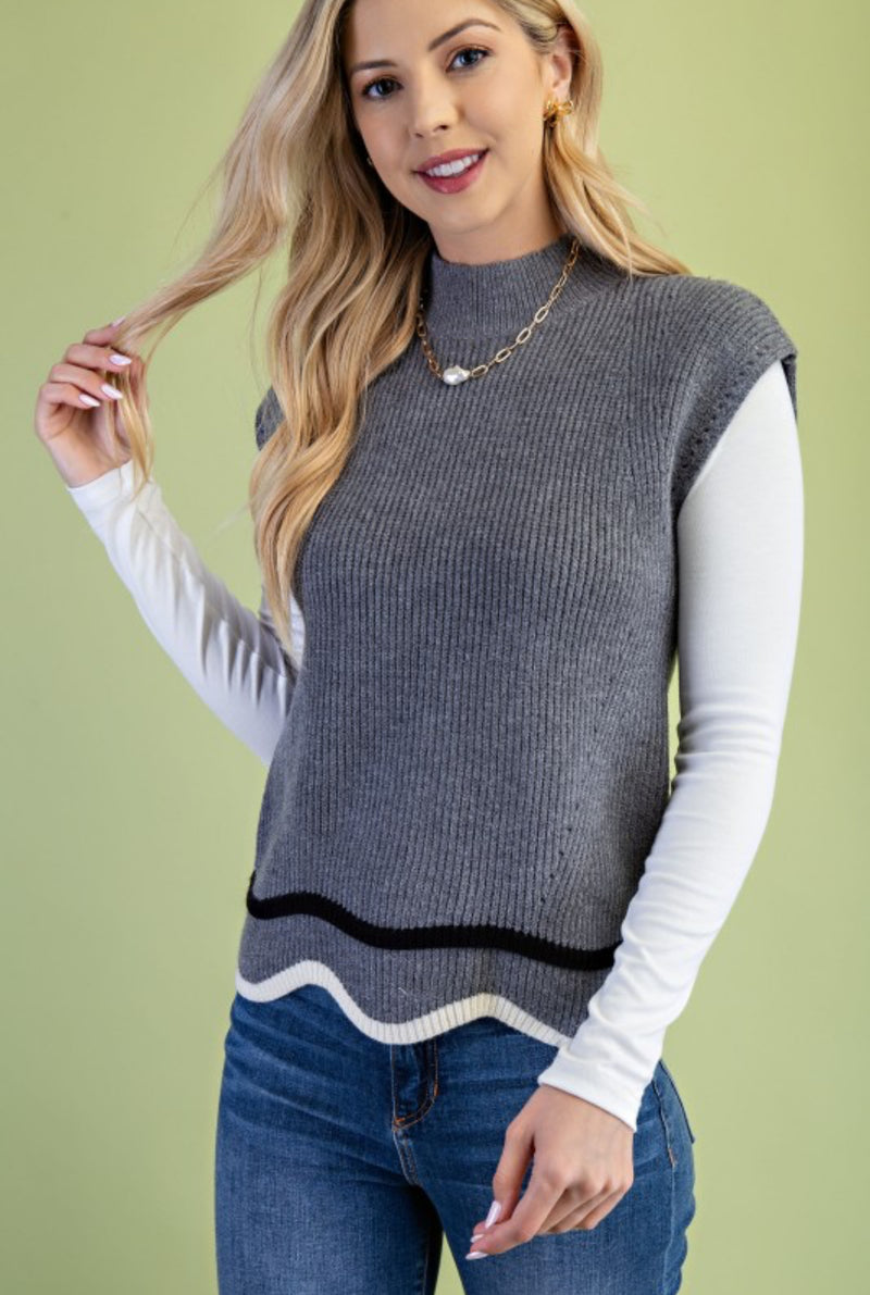 Grey Scalloped Hem Sweater Top