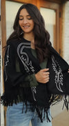Black Suede Boot Stitch Embroidered Cape