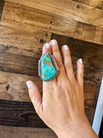 Big Ring- adjustable- Royston turquoise ring and sterling silver