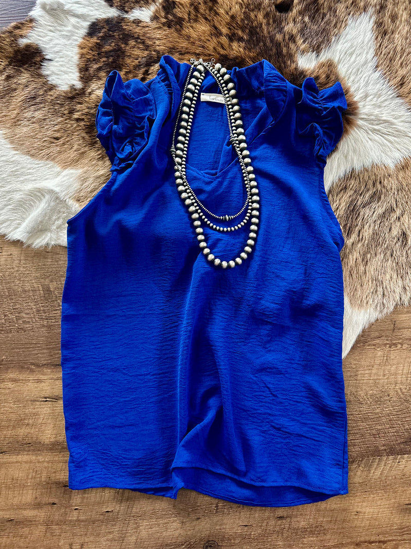 Ruffled Trim Tank - Royal