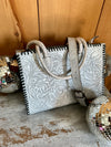 Silver Tooled Leather Tote