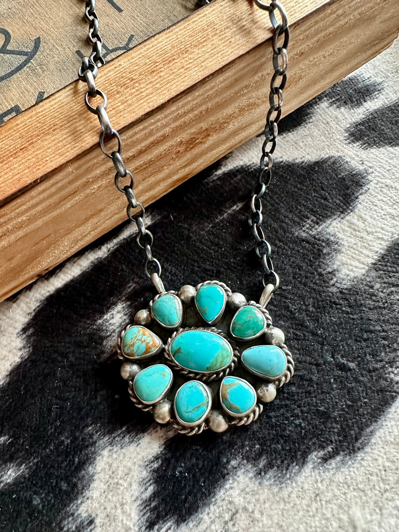 Kingman Turquoise Cluster Pendant Necklace