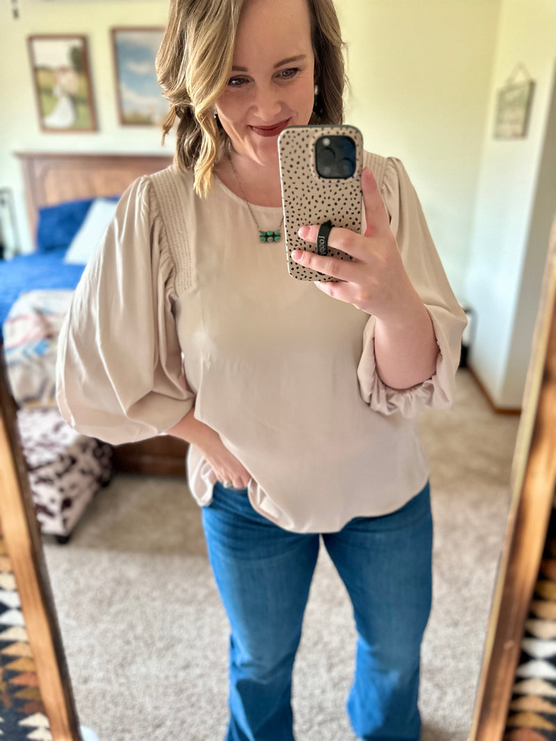Champagne Satin Balloon Sleeve Top