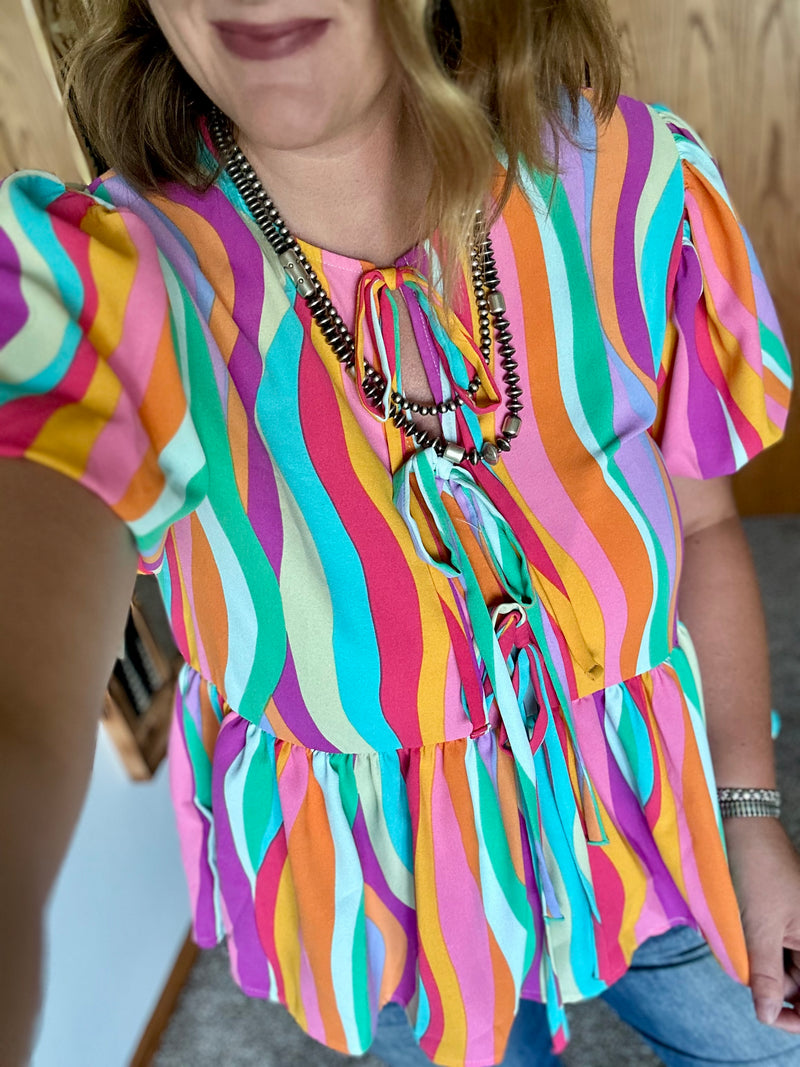 Multi Color Bow Tie Top