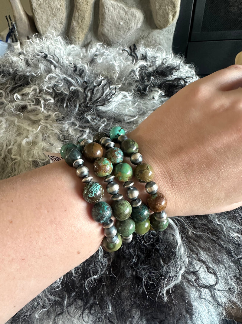 Greener Turquoise / Pearl Stretch Bracelets