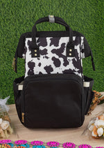 Black Cow Print Diaper Backpack