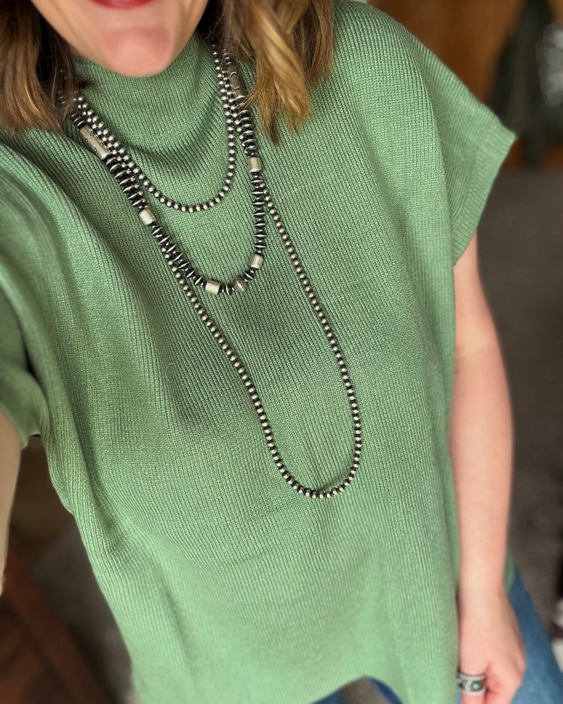 Sage Ribbed Mock Neck Top