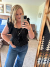 Black Textured Smocked Bow Top