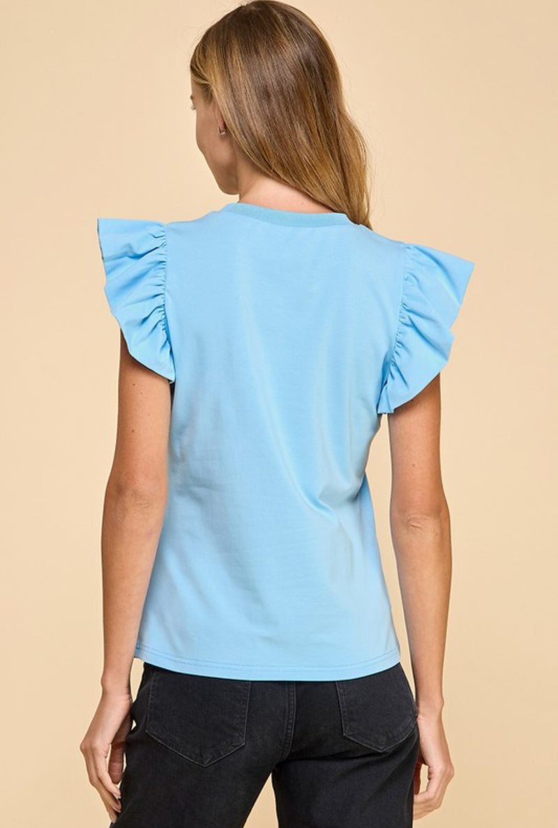 Sky Blue Ruffle Sleeve Top