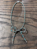 18” Pearl / Turquoise Bow Necklace 4mm