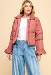 Ruffle Puffer Jacket - Marsala