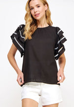 Black Double Ruffle Sleeve Top